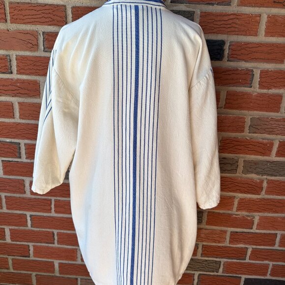 Home & Loft Ivory & Blue Short Bathrobe - Small - Premium Turkish Cotton - Picture 3 of 4
